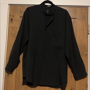 Vintage Silk Button Down Shirt Mens S Black lightweight pocket front Retro